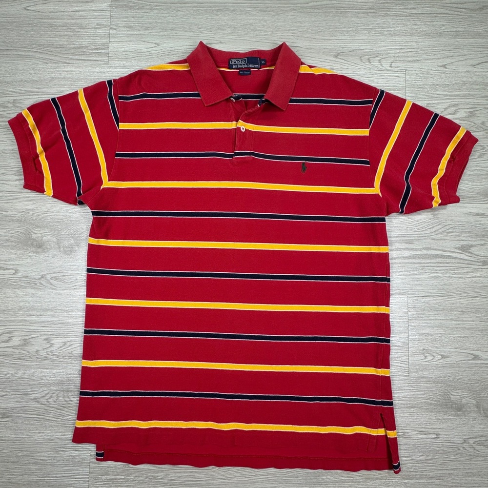 Polo Ralph Lauren Men's Polo Shirt Striped Red XL Short Sleeve Cotton Pony Logo